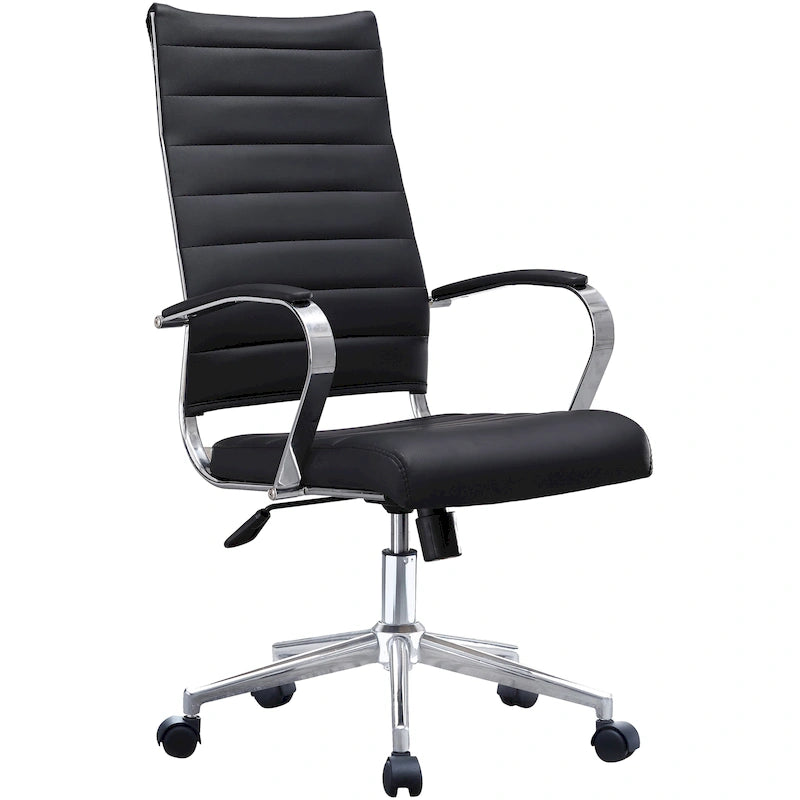 Modern High Back Tall Ribbed Office PU Leather Swivel Tilt Adjustable Cushion Chair Designer Boss Executive