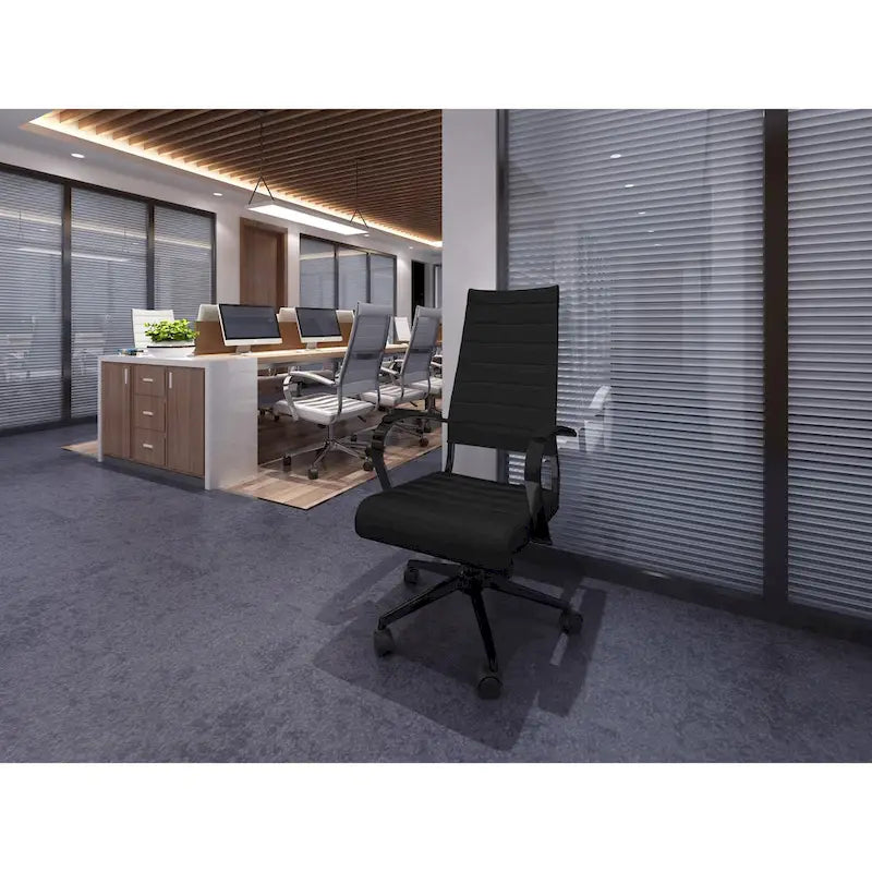 Modern High Back Tall Ribbed Office PU Leather Swivel Tilt Adjustable Cushion Chair Designer Boss Executive