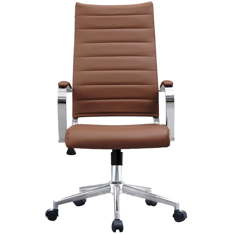 Modern High Back Tall Ribbed Office PU Leather Swivel Tilt Adjustable Cushion Chair Designer Boss Executive