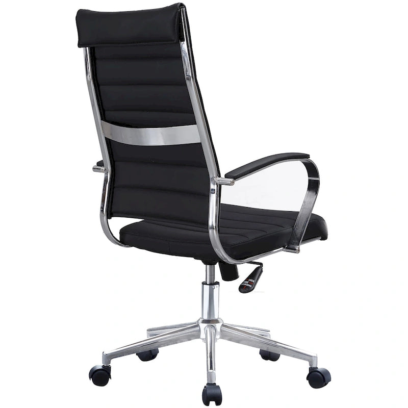 Modern High Back Tall Ribbed Office PU Leather Swivel Tilt Adjustable Cushion Chair Designer Boss Executive