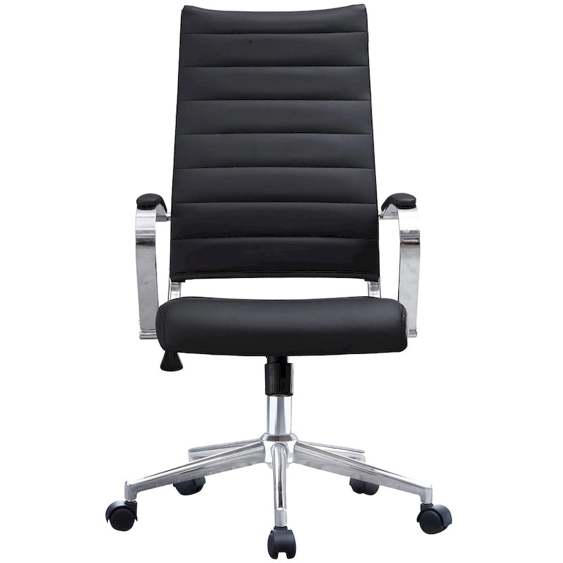 Modern High Back Tall Ribbed Office PU Leather Swivel Tilt Adjustable Cushion Chair Designer Boss Executive