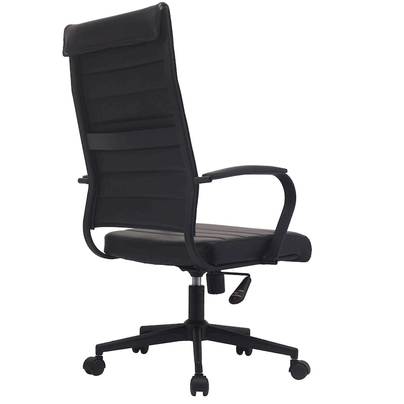 Modern High Back Tall Ribbed Office PU Leather Swivel Tilt Adjustable Cushion Chair Designer Boss Executive