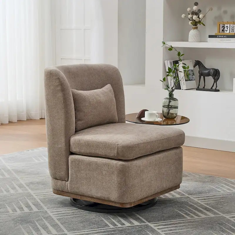 25  Seat Wide Chenille Office Accent Chair with 360 Swivel Metal Base