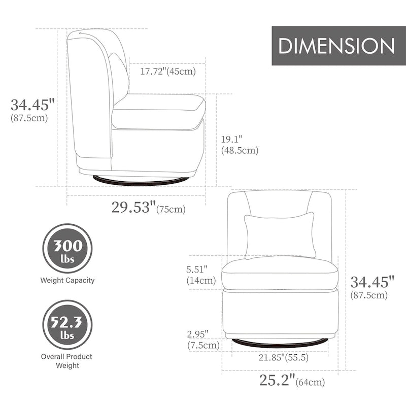 25  Seat Wide Chenille Office Accent Chair with 360 Swivel Metal Base