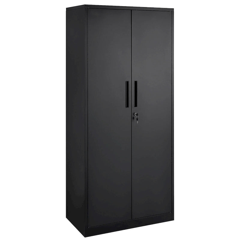 75 Inch Locking Metal Storage Cabinet with 4 Adjustable Shelves and 2 Magnetic Doors