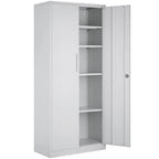 75 Inch Locking Metal Storage Cabinet with 4 Adjustable Shelves and 2 Magnetic Doors
