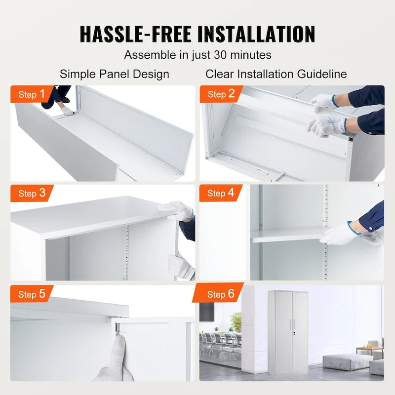 75 Inch Locking Metal Storage Cabinet with 4 Adjustable Shelves and 2 Magnetic Doors