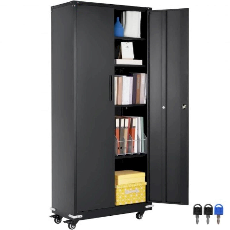 75 Inch Locking Metal Storage Cabinet with 4 Adjustable Shelves and 2 Magnetic Doors