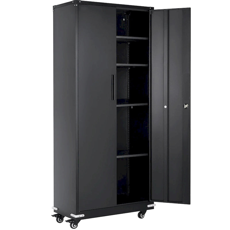 75 Inch Locking Metal Storage Cabinet with 4 Adjustable Shelves and 2 Magnetic Doors