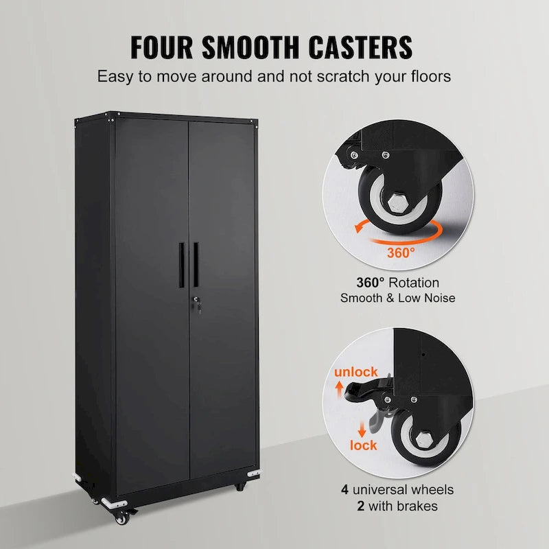 75 Inch Locking Metal Storage Cabinet with 4 Adjustable Shelves and 2 Magnetic Doors