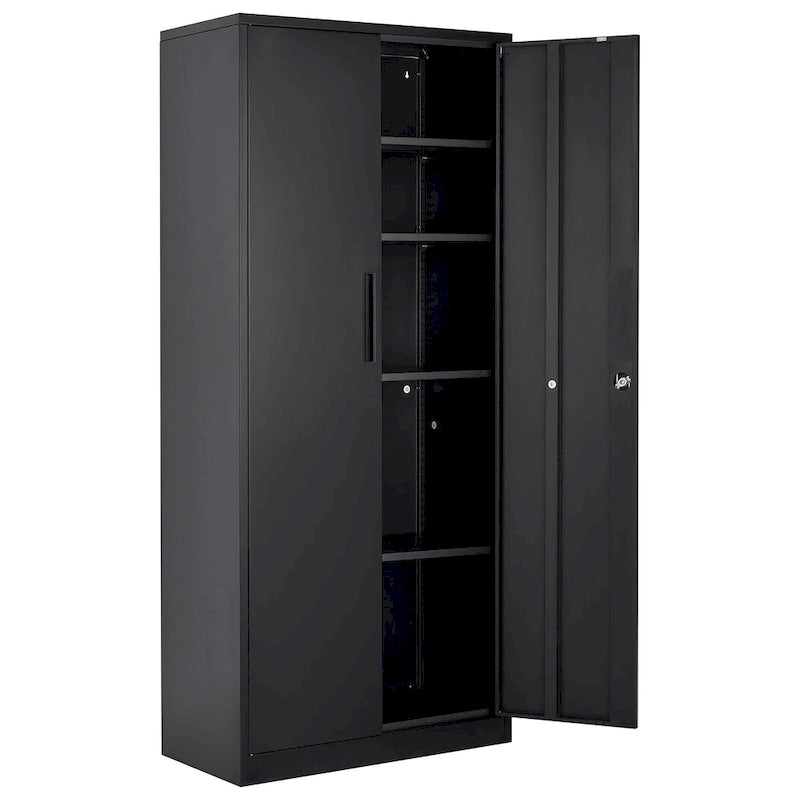 75 Inch Locking Metal Storage Cabinet with 4 Adjustable Shelves and 2 Magnetic Doors
