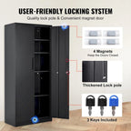 75 Inch Locking Metal Storage Cabinet with 4 Adjustable Shelves and 2 Magnetic Doors