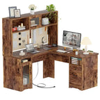L-shaped Executive Desk Office Computer Table with Top Hutch and Charge Station