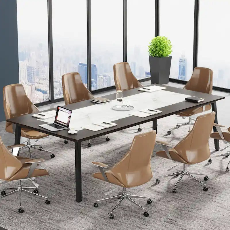 6.56 FT Conference Table for 8 People, Large Office Meeting Table with Metal Frame - 39.37  D x 78.74  W x 29.53  H