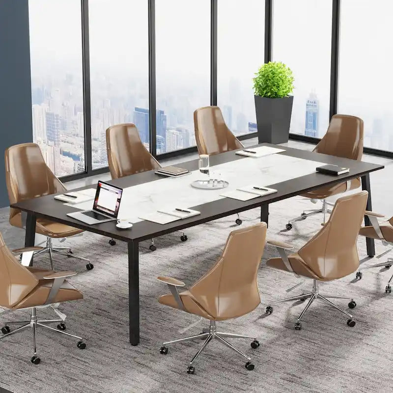6.56 FT Conference Table for 8 People, Large Office Meeting Table with Metal Frame - 39.37  D x 78.74  W x 29.53  H