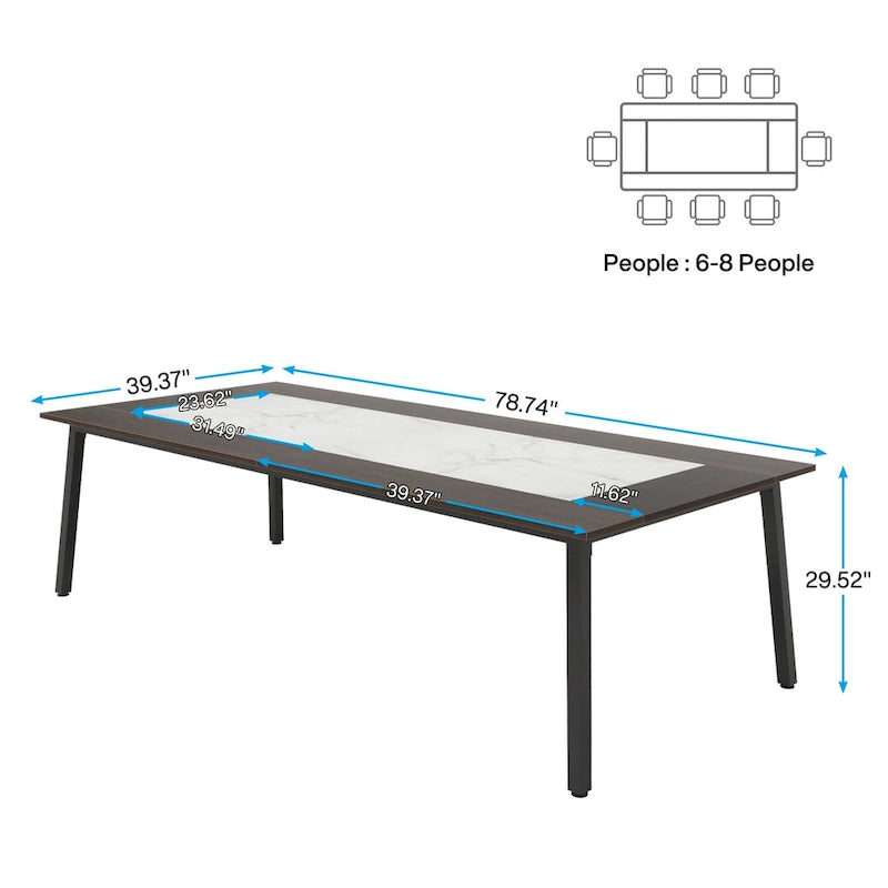 6.56 FT Conference Table for 8 People, Large Office Meeting Table with Metal Frame - 39.37  D x 78.74  W x 29.53  H