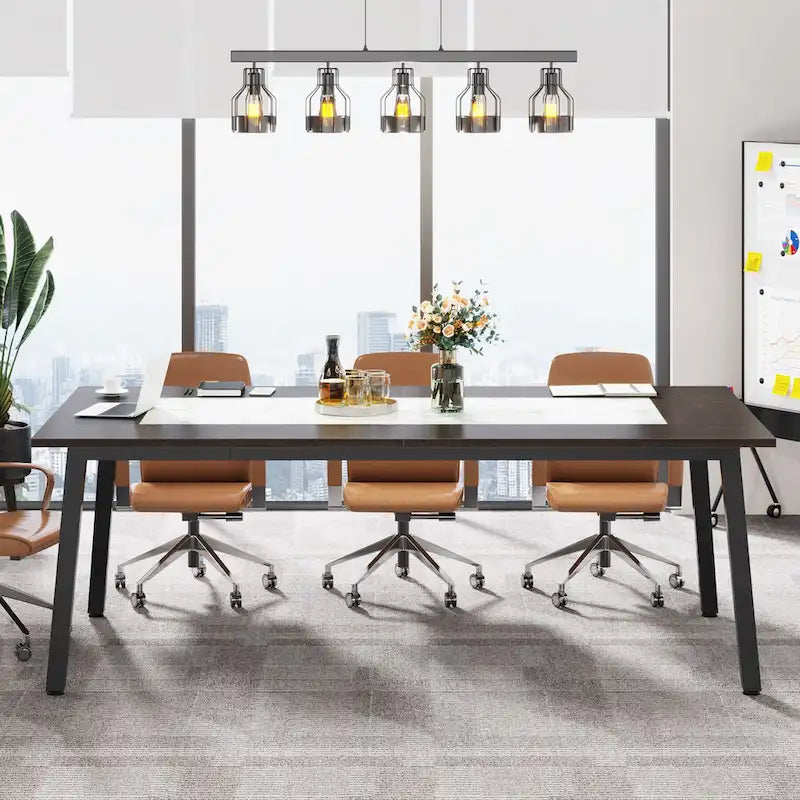 6.56 FT Conference Table for 8 People, Large Office Meeting Table with Metal Frame - 39.37  D x 78.74  W x 29.53  H