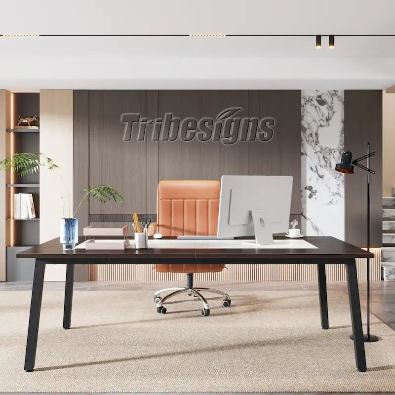 6.56 FT Conference Table for 8 People, Large Office Meeting Table with Metal Frame - 39.37  D x 78.74  W x 29.53  H