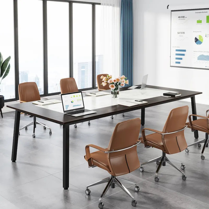 6.56 FT Conference Table for 8 People, Large Office Meeting Table with Metal Frame - 39.37  D x 78.74  W x 29.53  H