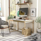 48-inch Computer Desk with Charging Ports - White/Black - Single User