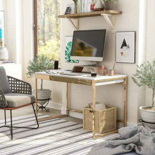 Arthur Modern 48-inch Steel Computer Desk with Charging Ports by Furniture of America