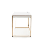 48-inch Computer Desk with Charging Ports - White/Black - Single User