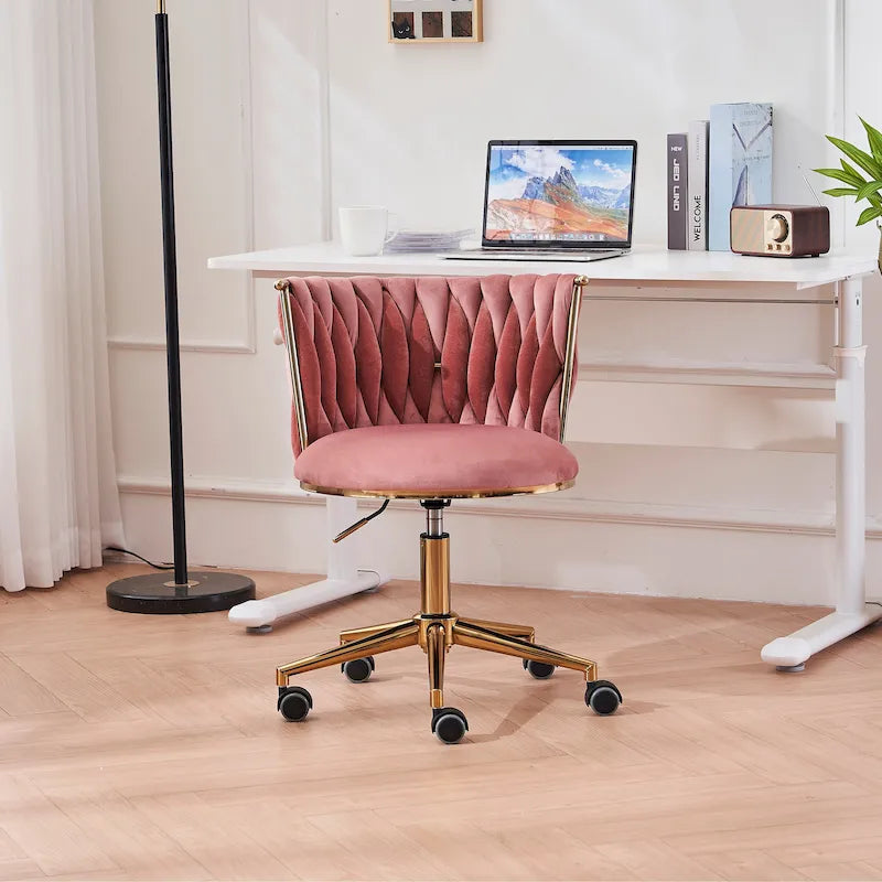 Upholstered Home Office Desk Chairs with Adjustable Swivel Wheels, Ergonomic