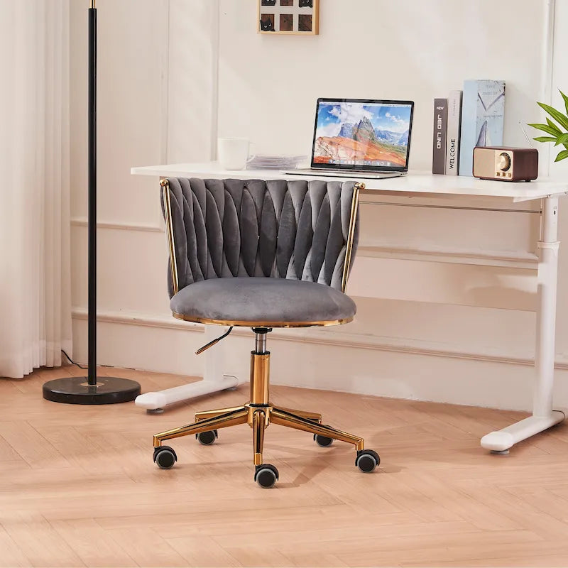 Upholstered Home Office Desk Chairs with Adjustable Swivel Wheels, Ergonomic