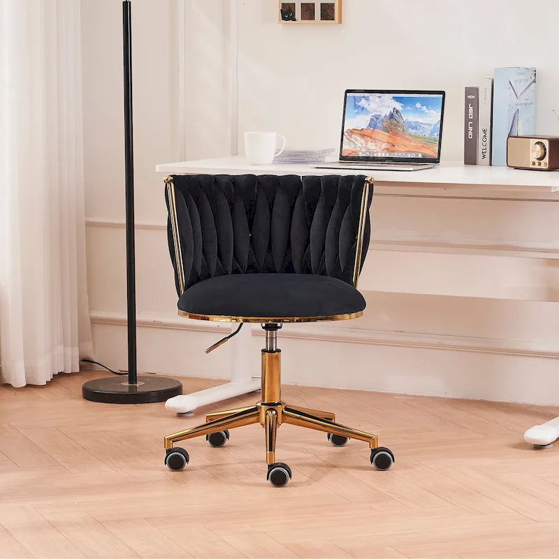 Upholstered Home Office Desk Chairs with Adjustable Swivel Wheels, Ergonomic