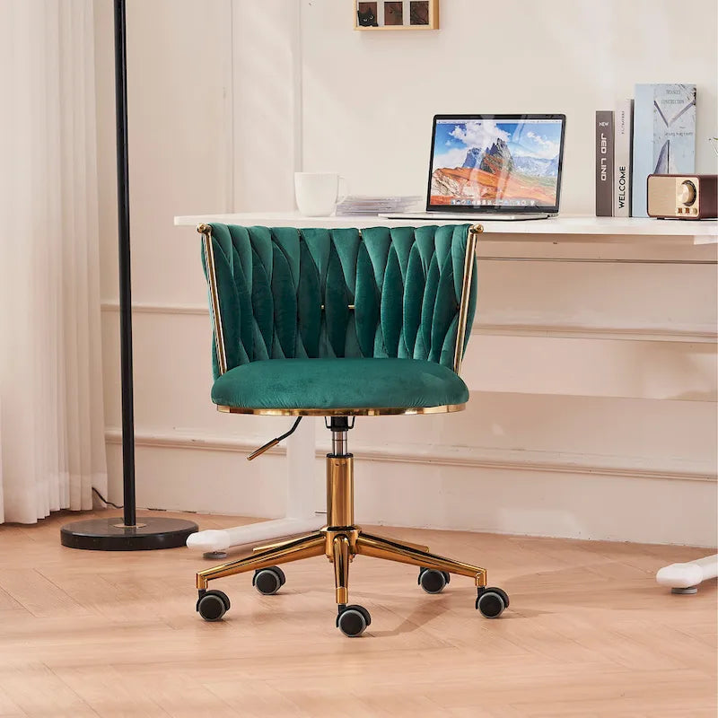 Upholstered Home Office Desk Chairs with Adjustable Swivel Wheels, Ergonomic