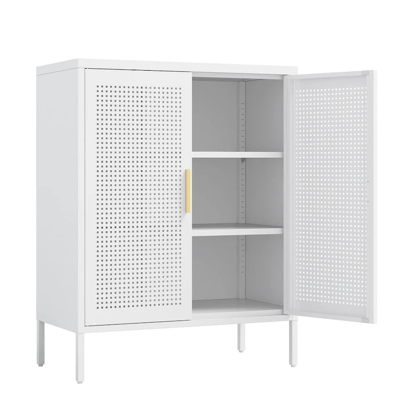 Metal Storage Cabinet with 2 Doors and 2 Adjustable Shelves, Steel Lockable Garage Storage Cabinet