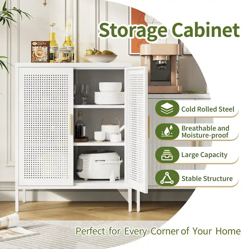 Metal Storage Cabinet with 2 Doors and 2 Adjustable Shelves, Steel Lockable Garage Storage Cabinet