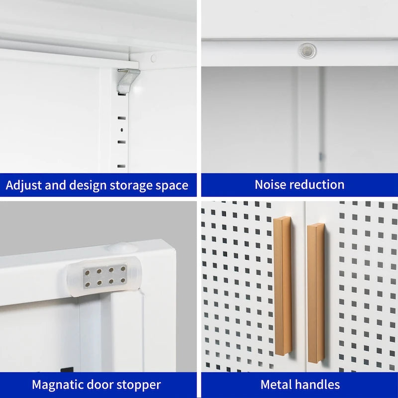 Metal Storage Cabinet with 2 Doors and 2 Adjustable Shelves, Steel Lockable Garage Storage Cabinet