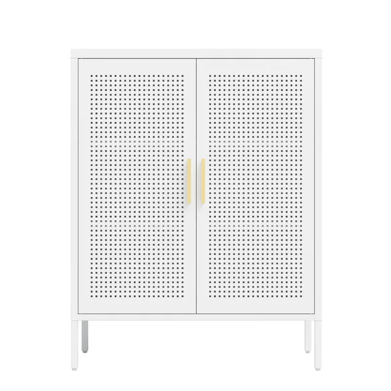 Metal Storage Cabinet with 2 Doors and 2 Adjustable Shelves, Steel Lockable Garage Storage Cabinet