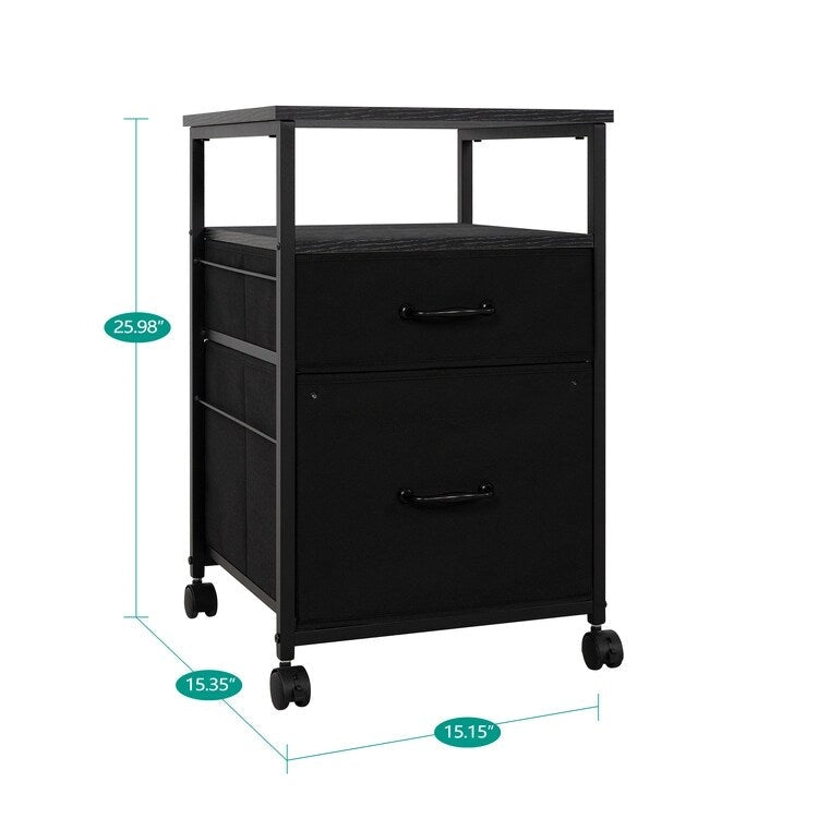 2 Drawer Mobile File Cabinet Rolling Printer Stand with Open Storage Shelf Fabric Vertical Filing Cabinet