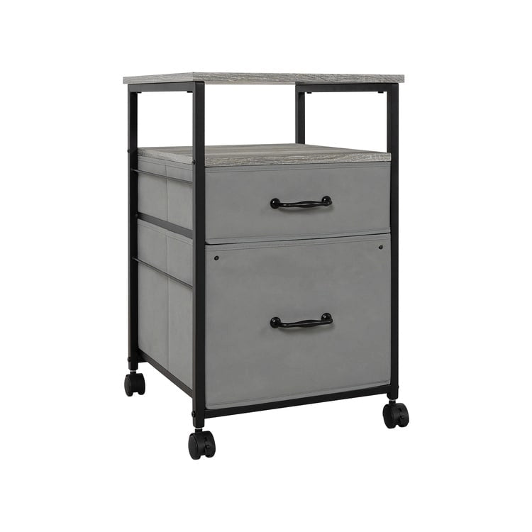 2 Drawer Mobile File Cabinet Rolling Printer Stand with Open Storage Shelf Fabric Vertical Filing Cabinet