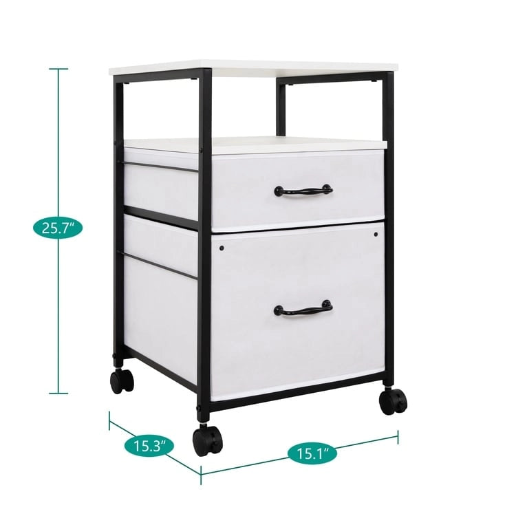 2 Drawer Mobile File Cabinet Rolling Printer Stand with Open Storage Shelf Fabric Vertical Filing Cabinet