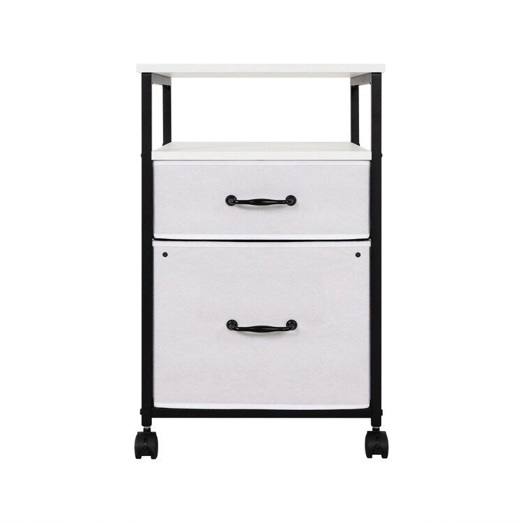2 Drawer Mobile File Cabinet Rolling Printer Stand with Open Storage Shelf Fabric Vertical Filing Cabinet