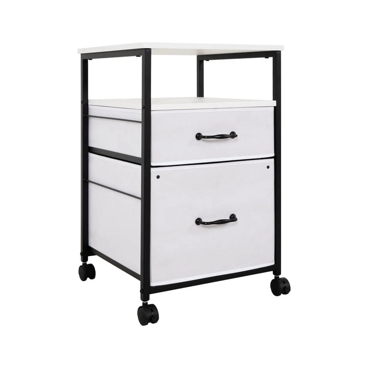 2 Drawer Mobile File Cabinet Rolling Printer Stand with Open Storage Shelf Fabric Vertical Filing Cabinet