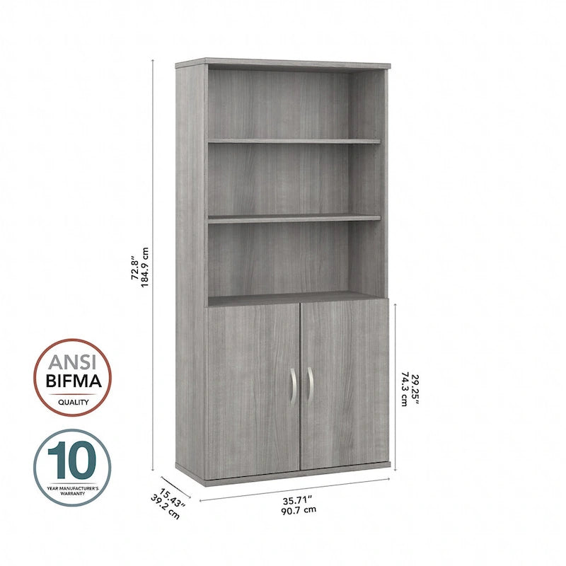 Hybrid Tall 5 Shelf Bookcase with Doors by Bush Business Furniture
