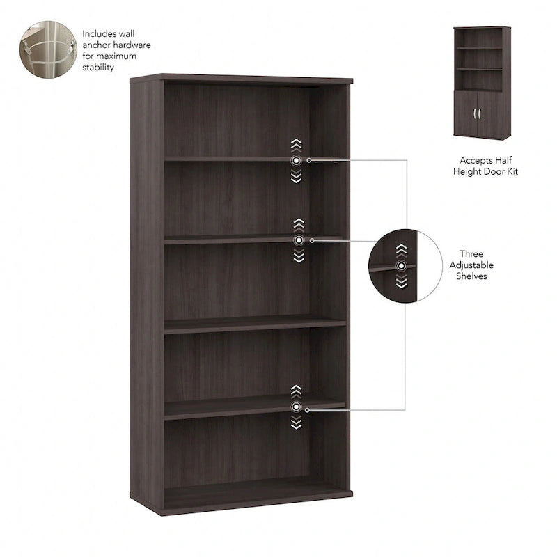 Hybrid Tall 5 Shelf Bookcase with Doors by Bush Business Furniture