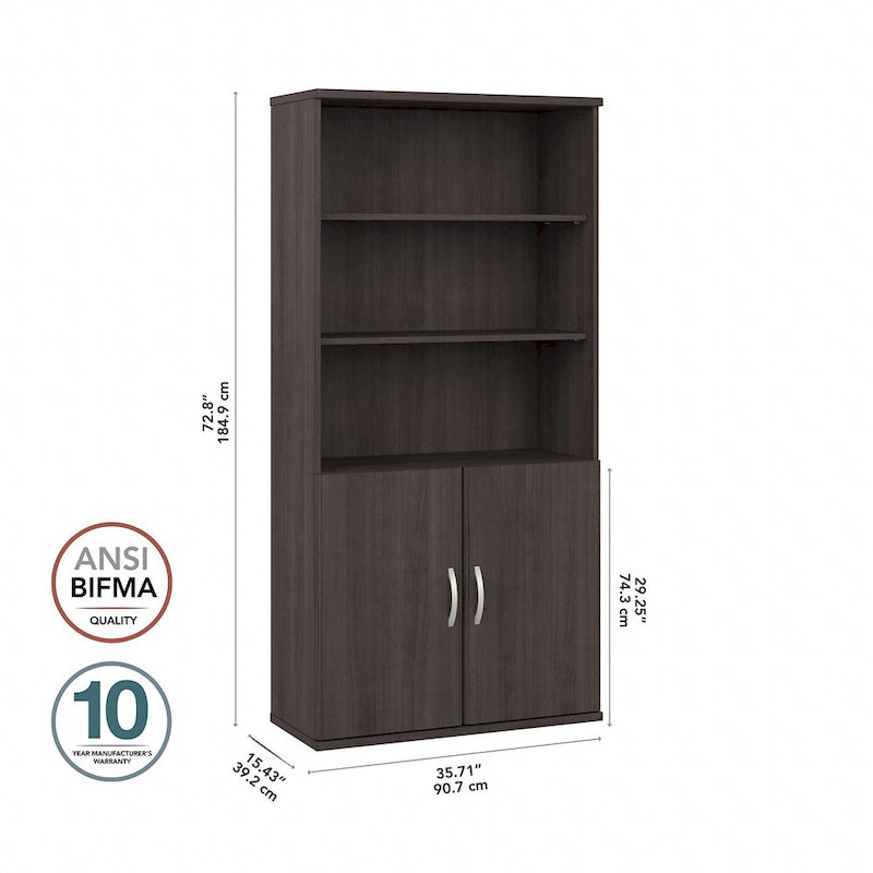Hybrid Tall 5 Shelf Bookcase with Doors by Bush Business Furniture