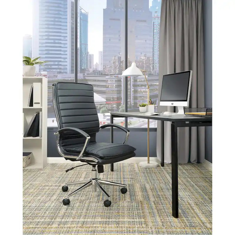 High Back Professional Managers Faux Leather Chair with Chrome Base and Removable Sleeves