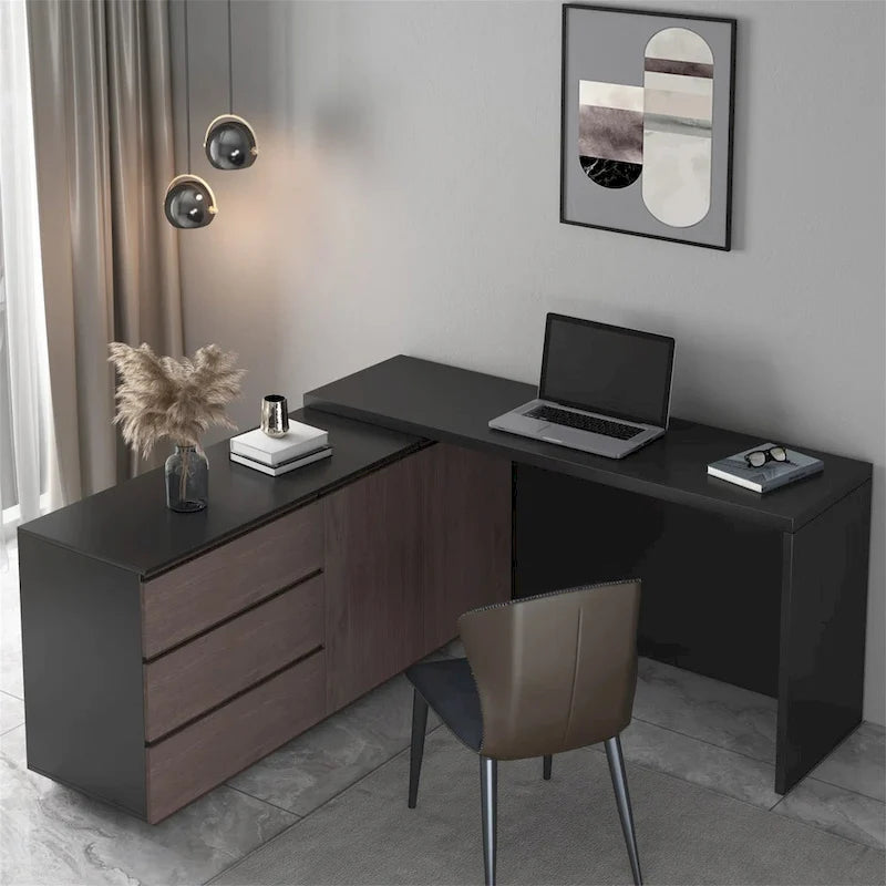 Home Office Expandable Desk with Drawer Dresser for Storage
