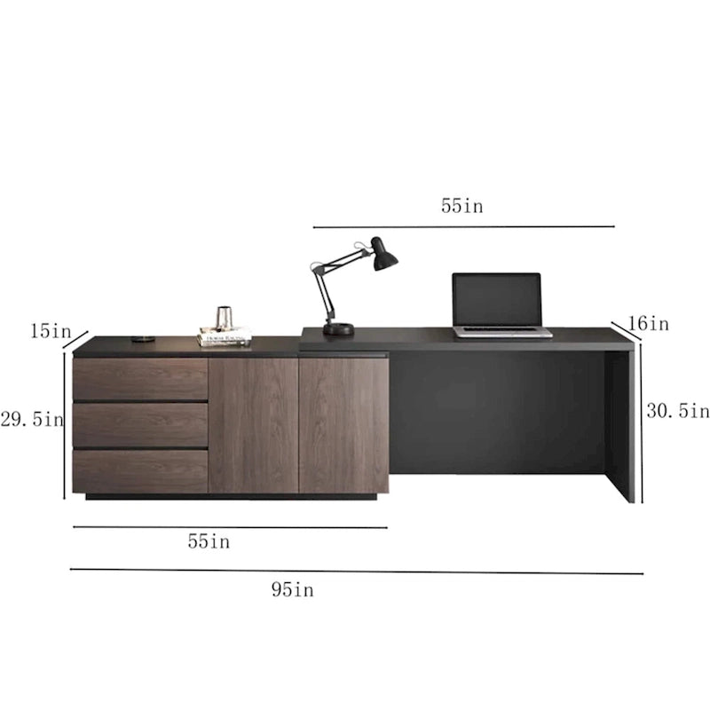 Home Office Expandable Desk with Drawer Dresser for Storage