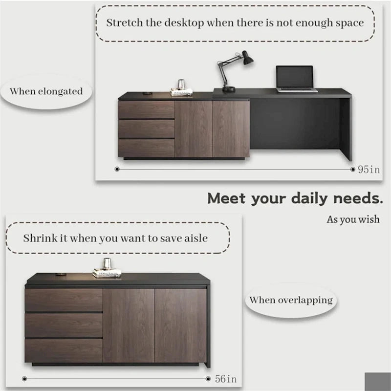 Home Office Expandable Desk with Drawer Dresser for Storage