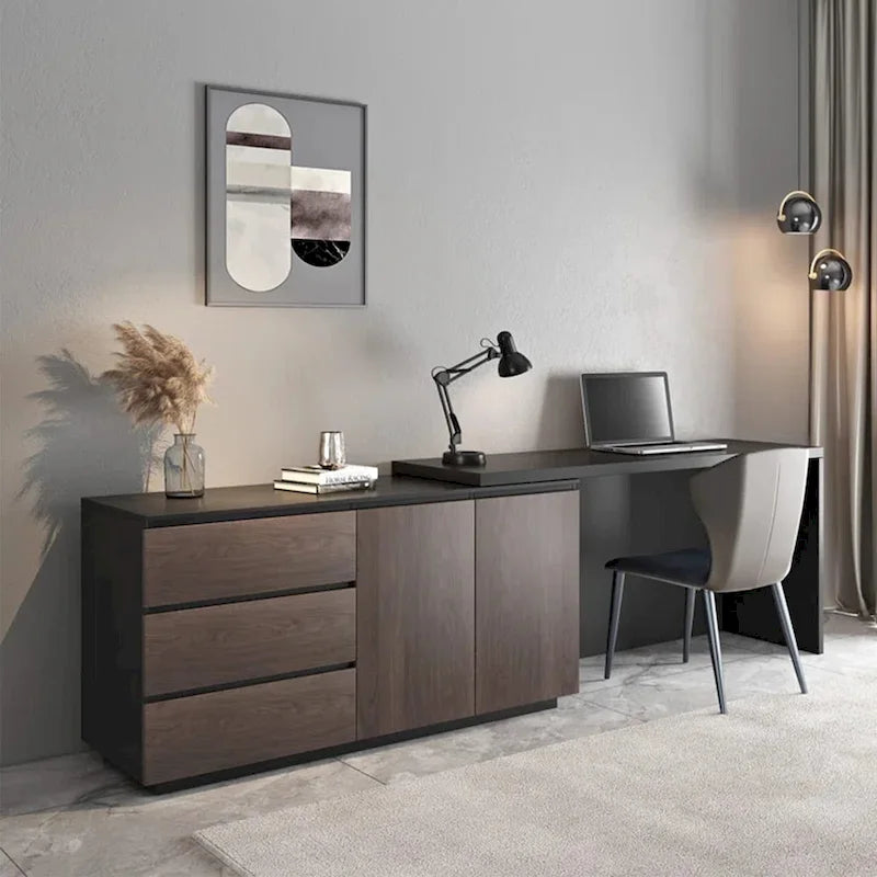 Home Office Expandable Desk with Drawer Dresser for Storage