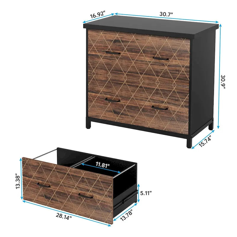 Lateral File Cabinet with 2 Drawers for Home Office, Letter Size