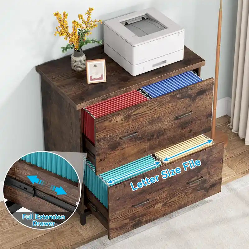 Lateral File Cabinet with 2 Drawers for Home Office, Letter Size