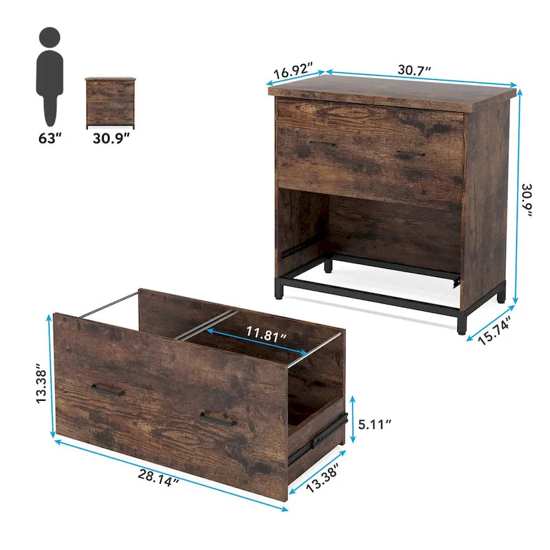 Lateral File Cabinet with 2 Drawers for Home Office, Letter Size